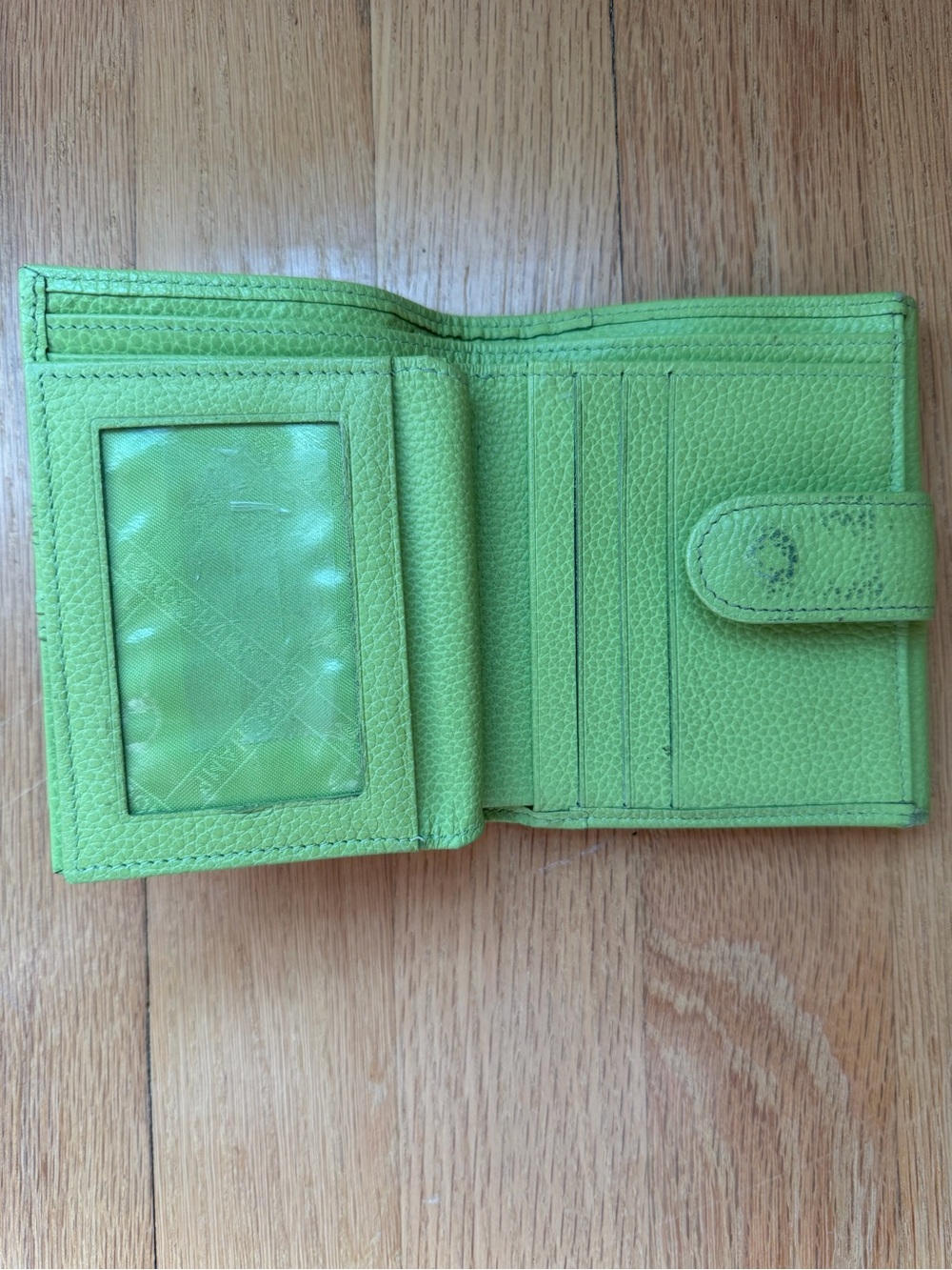 Longchamp - Lime Green Leather Bifold Compact Wallet - Picture 8 of 11